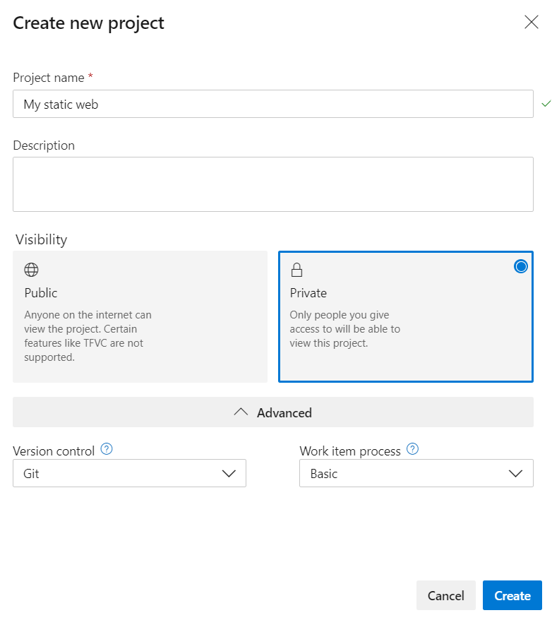 Create Azure DevOps project