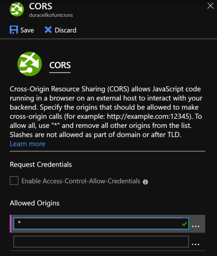 Azure Functions - CORS