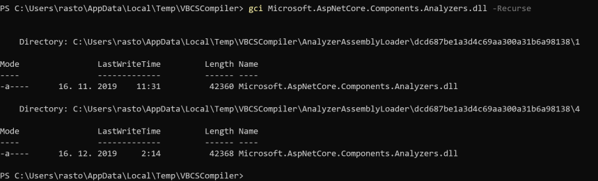 Microsoft.AspNetCore.Components.Analyzers.dll in VBCSCompiler directory