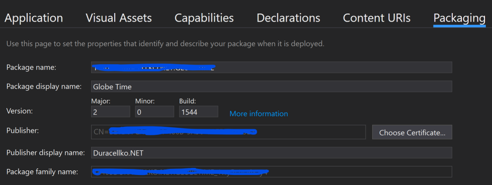 App package manifest